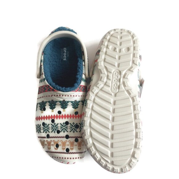 CROCS Classic Lined Fair Isle Slip On Clogs Mens 10 Womens 12 Sandals Bone Multi - Picture 8 of 9